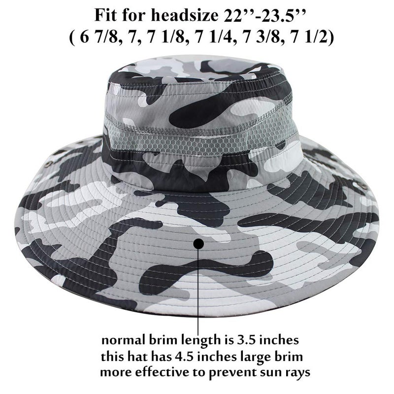 CAMOLAND Summer Fishing Sun Boonie Hat Camouflage Outdoor UV Protection Large Brim Unisex-Adults Bucket Safari Cap Breathable Mesh - Image 4